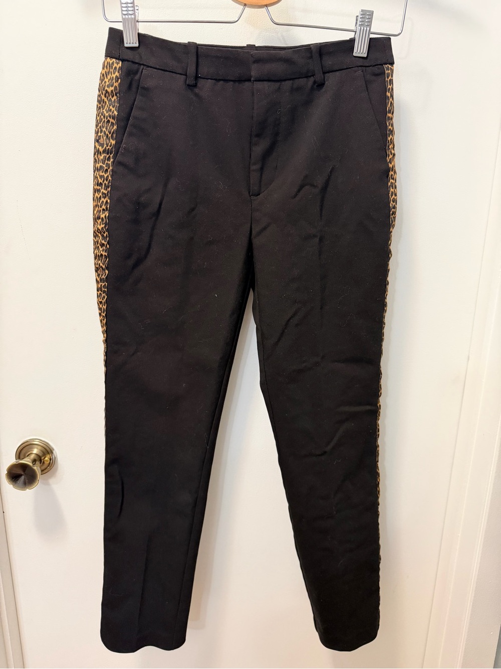 Zara Slim Tapered Pants with Leopard Side Trim